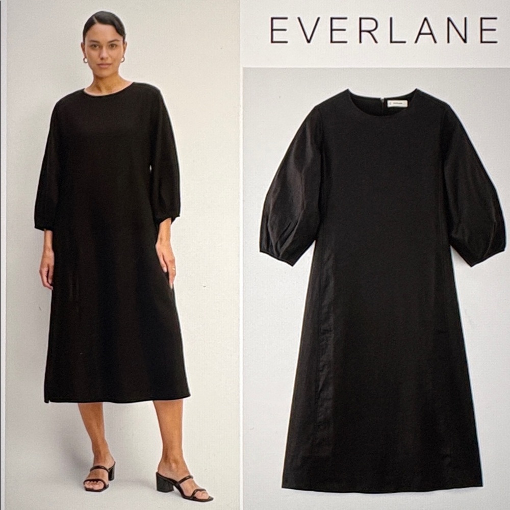 Everlane NWT Size 16 Black The Linen A-Line Midi Dress